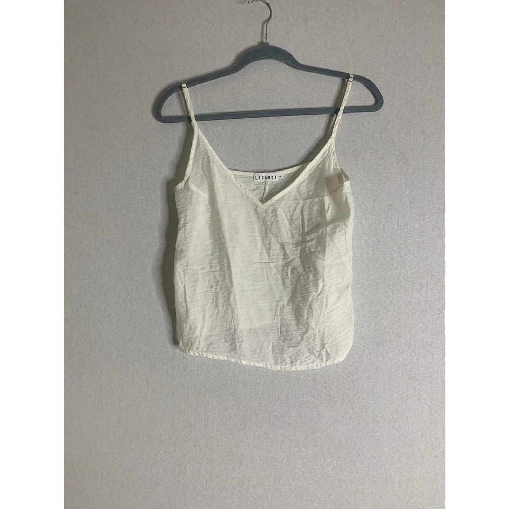LACAUSA Cami Tank Top Womens XS Off-White Sheer V-Neck Minimalist Boho Layering